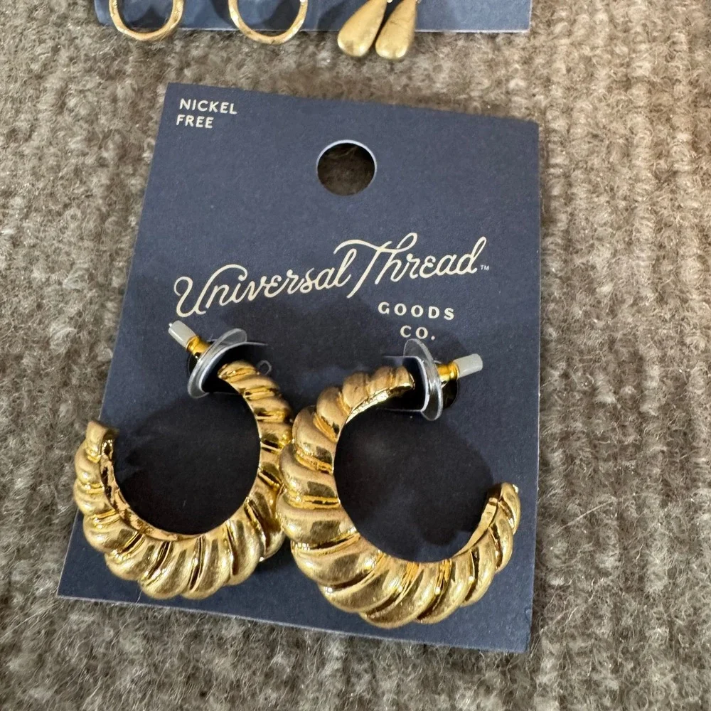 Universal Thread Earring Lot 11 Pair NWT Gold Tone Hoop Studs Nickel Free Target